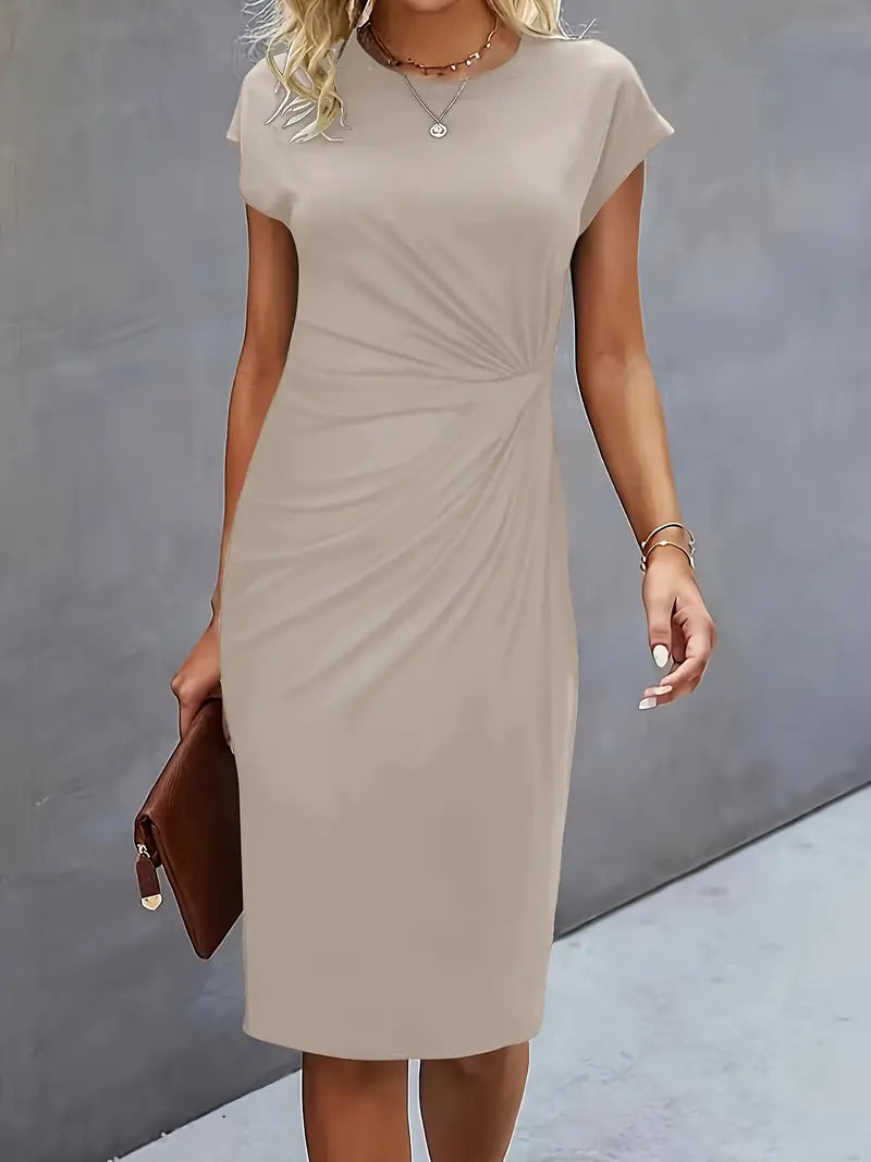 Naina - Chique midi-jurk met ronde hals en flatterend getailleerd silhouet
