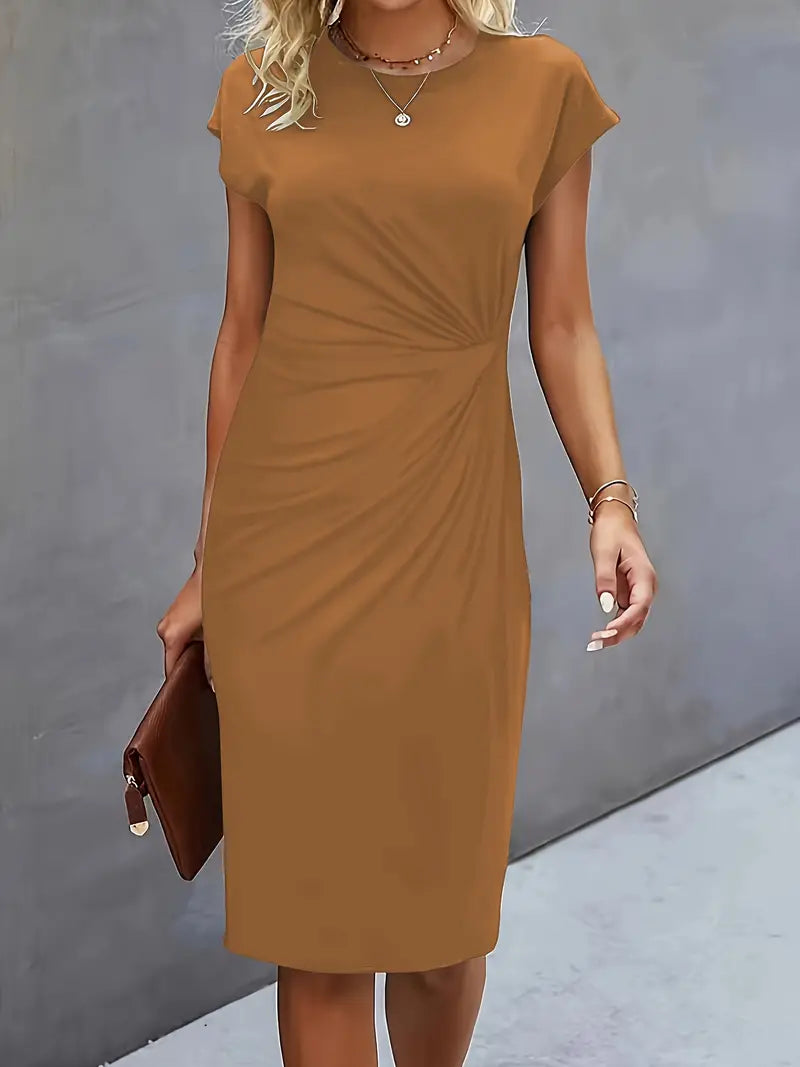 Naina - Chique midi-jurk met ronde hals en flatterend getailleerd silhouet