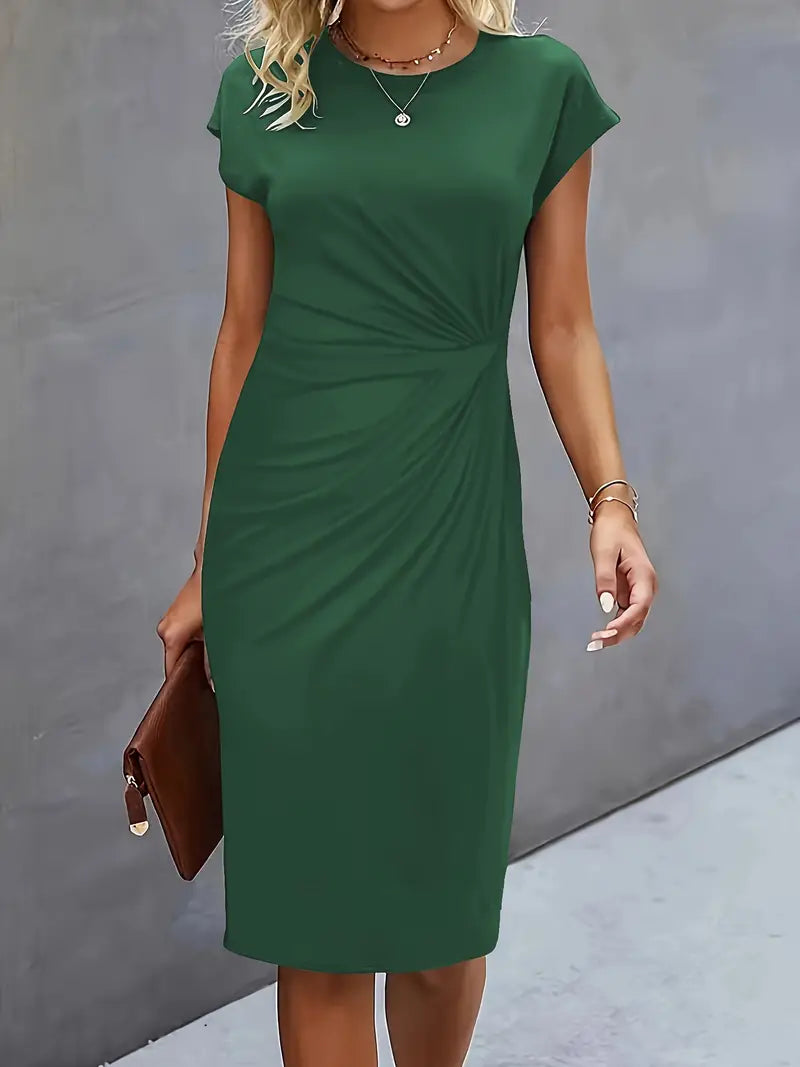 Naina - Chique midi-jurk met ronde hals en flatterend getailleerd silhouet