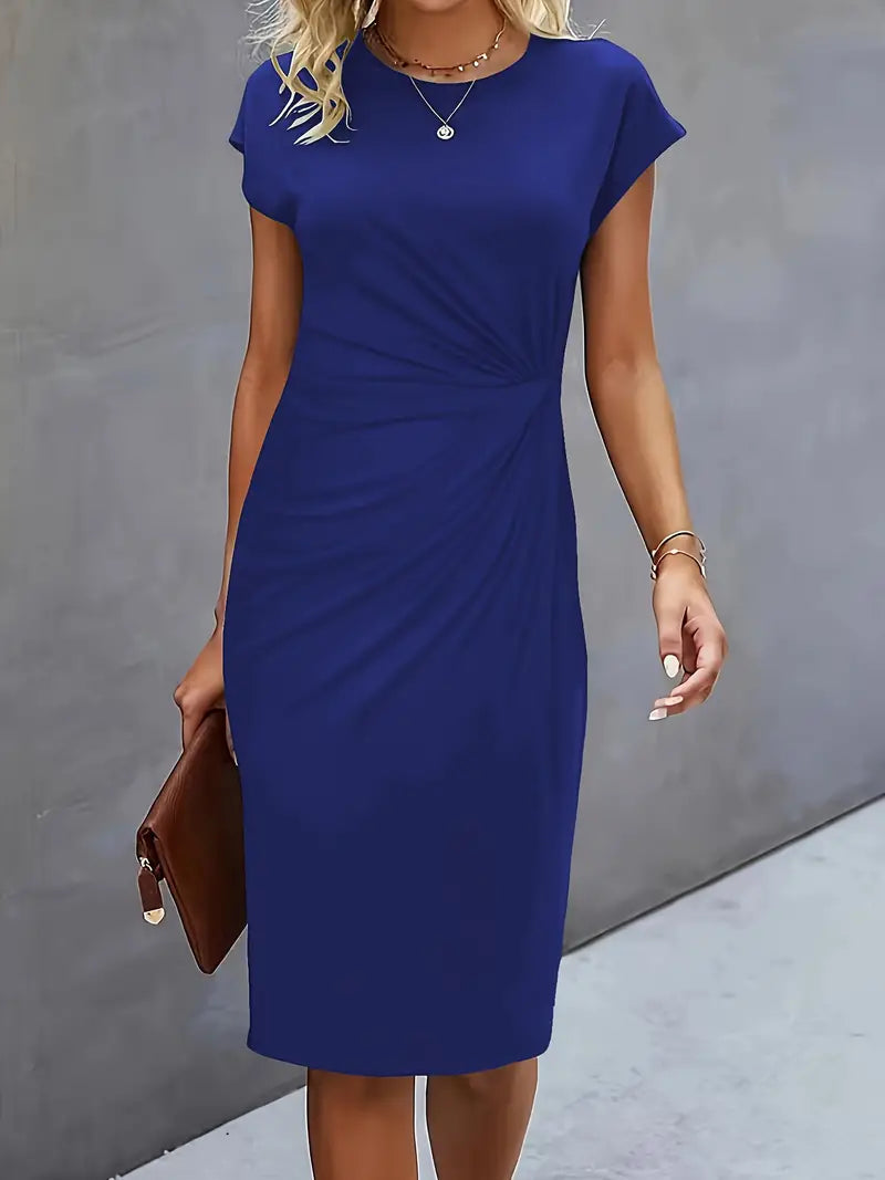 Naina - Chique midi-jurk met ronde hals en flatterend getailleerd silhouet