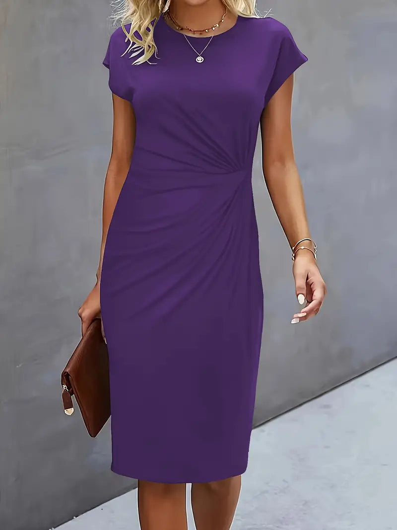 Naina - Chique midi-jurk met ronde hals en flatterend getailleerd silhouet