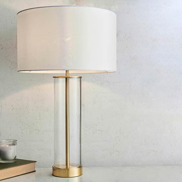 LumiGlass – Gouden Tafellamp met Glazen Kap en Ronde Vorm