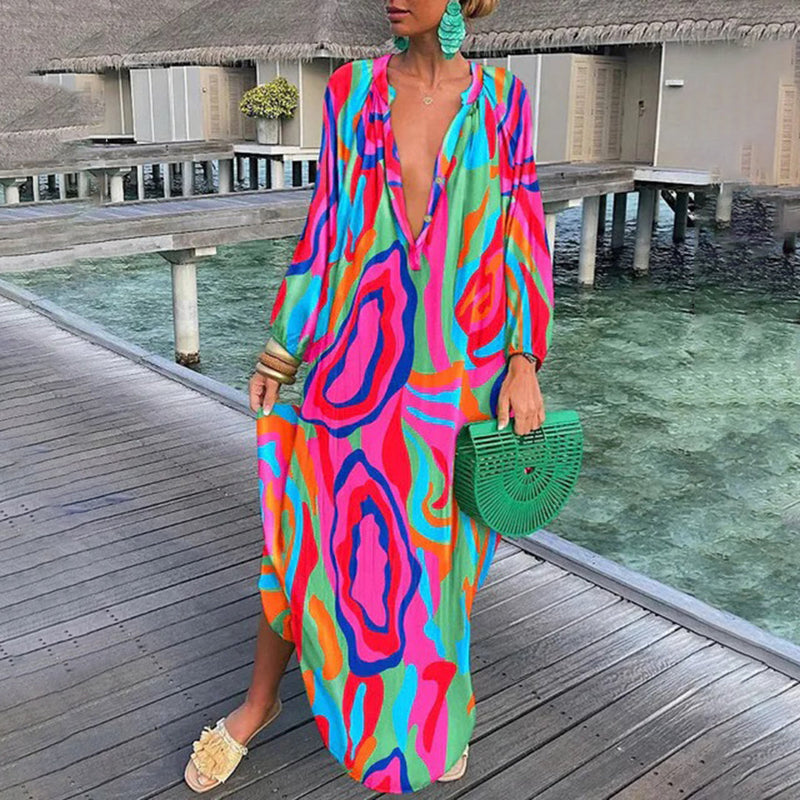 Lena - Vloeiende elegante maxi-jurk met een flatterende V-halslijn