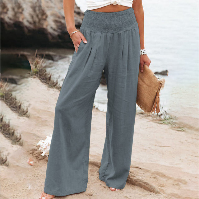 Emma - Stijlvolle wijde broek met hoge taille en steekzakken