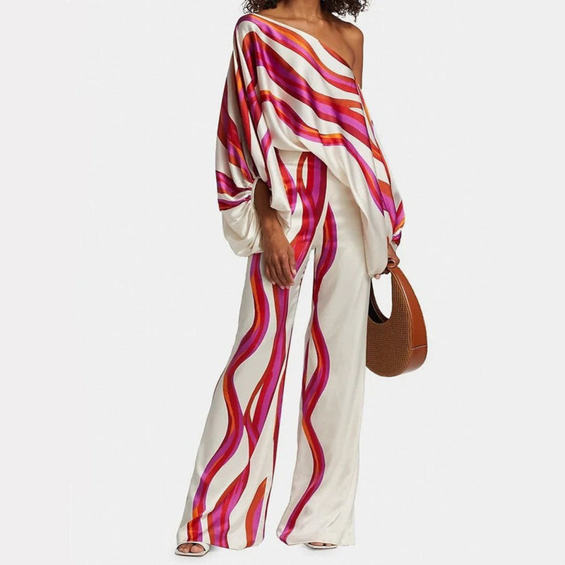 Maya - Elegante tweedelige outfit met willekeurige lijnenprint