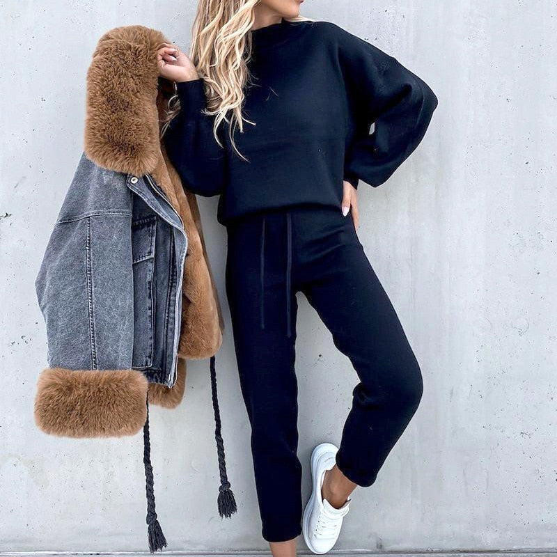 Luna – Trendy tweedelige set met verstelbare tailleband broek en top met lange mouwen