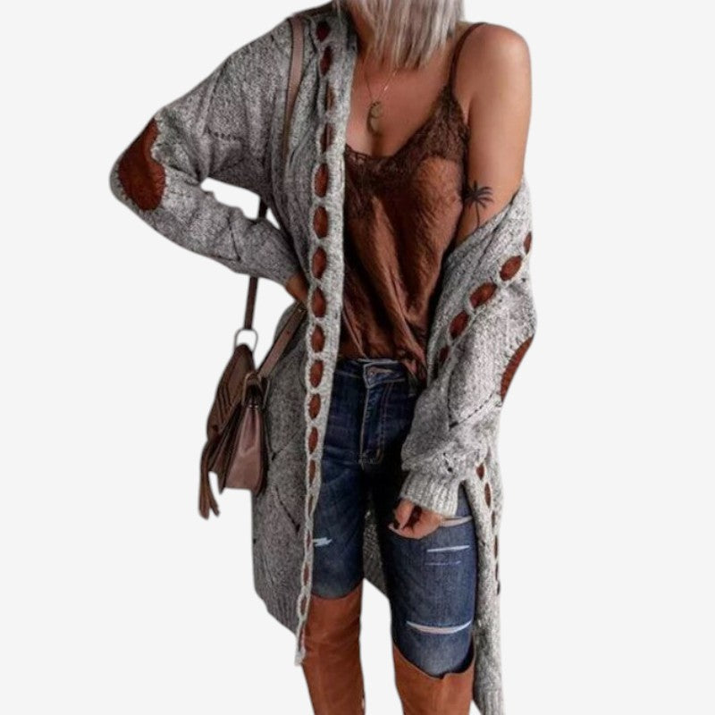 Natalie - Capuchon Vest met Lange Mouwen en Geribd Detail