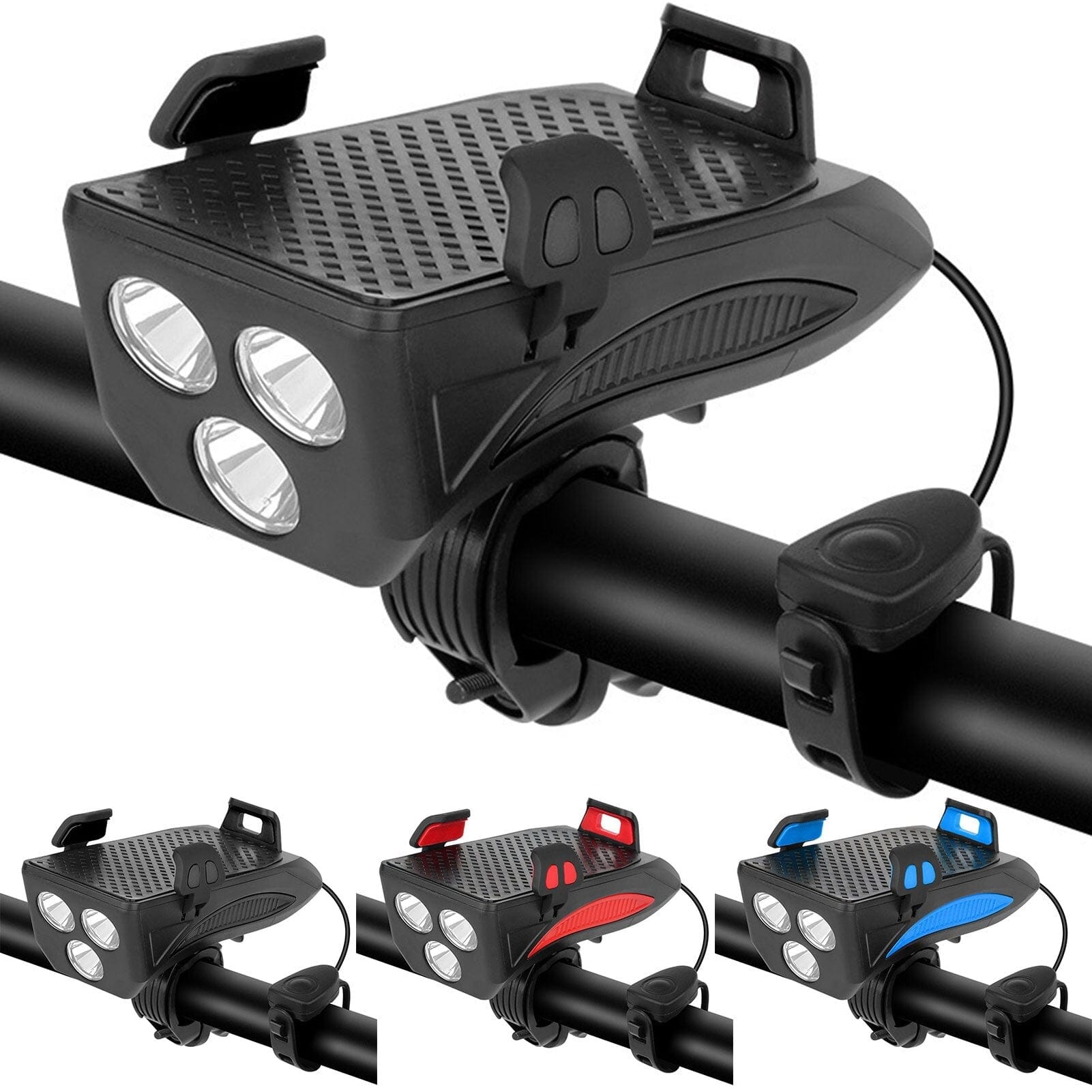 VeloSmart - 4 in 1 fietsapparaat met ledlampje claxon oplader en telefoonhouder