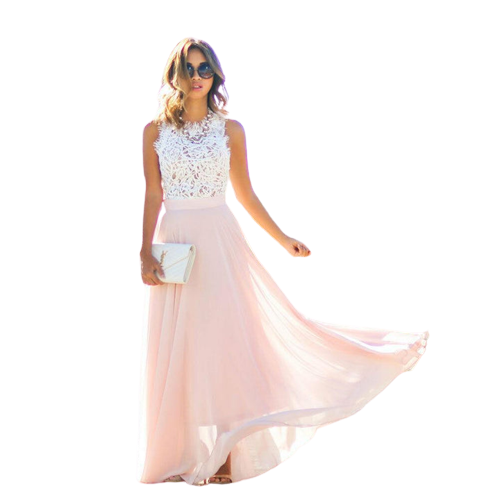 Sophia - Elegante A-lijn Maxi jurk met kanten lijfje en mouwloos ontwerp