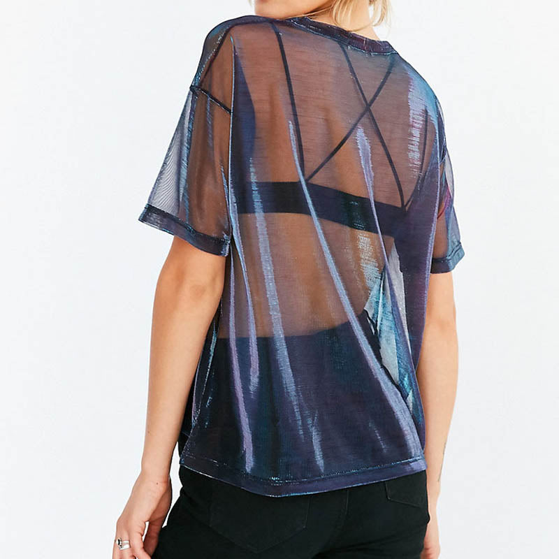 Harper – Elegante transparante top met korte mouwen en relaxte pasvorm