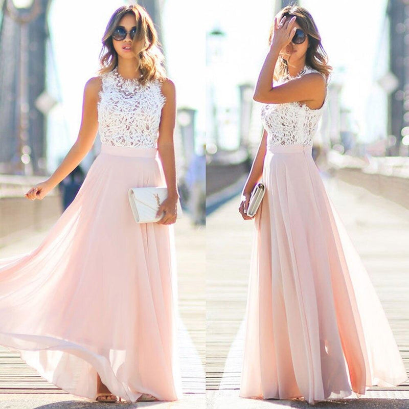 Sophia - Elegante A-lijn Maxi jurk met kanten lijfje en mouwloos ontwerp