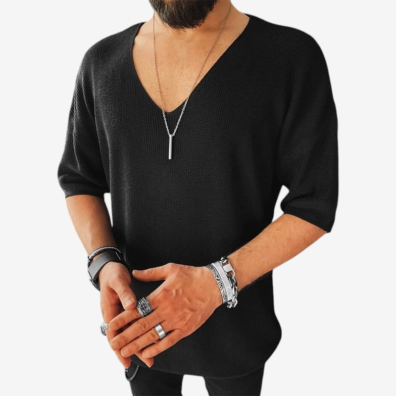 Mark - Overhemd met Korte Mouwen V Hals en Losse Pasvorm