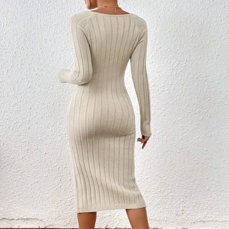Lena - Elegante midi-jurk met vierkante halslijn en trendy split