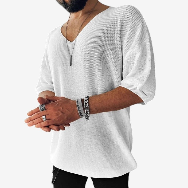 Mark - Overhemd met Korte Mouwen V Hals en Losse Pasvorm