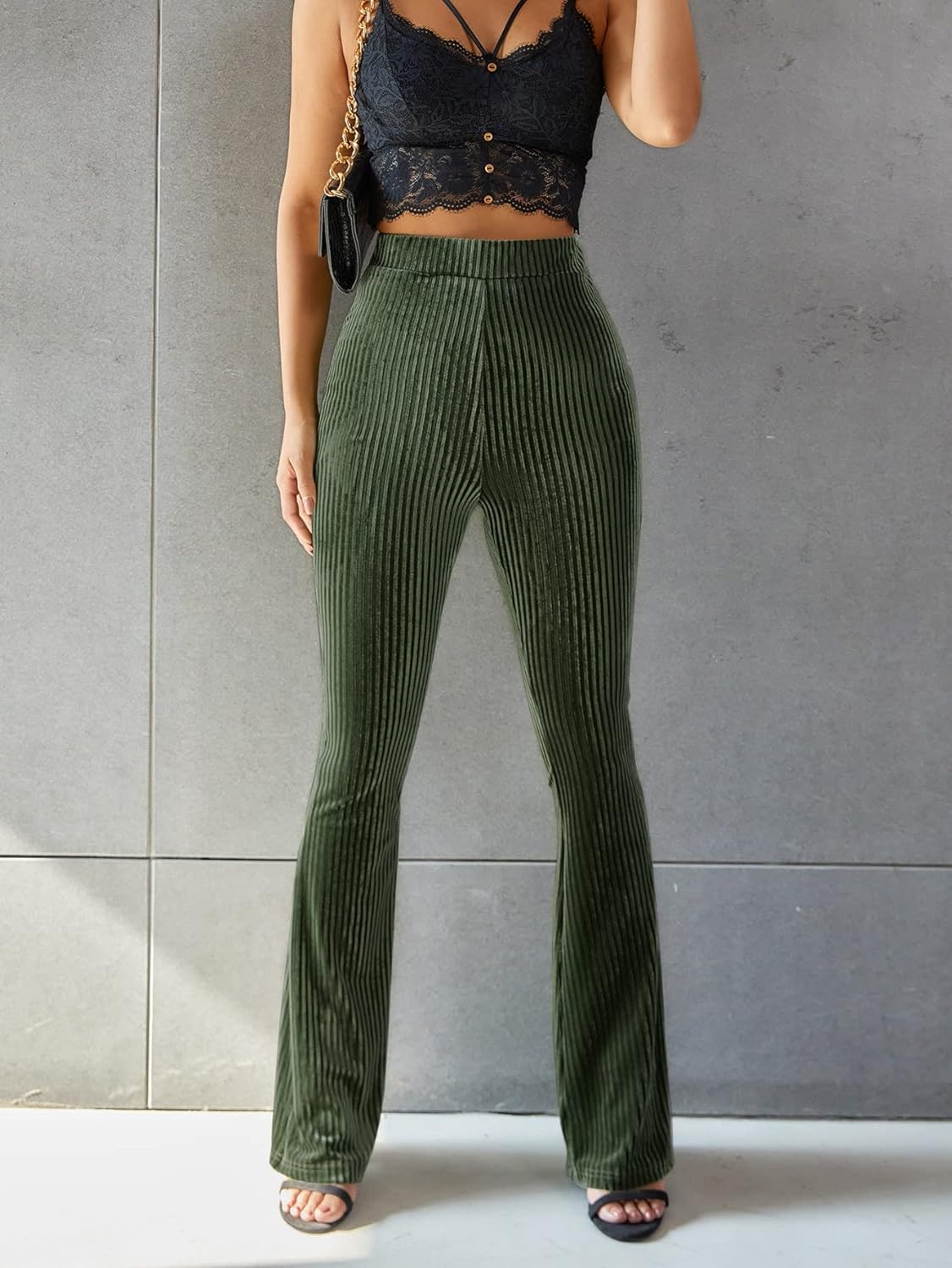 Sophia - Hoge taille geribbelde corduroy flared broek met stretch