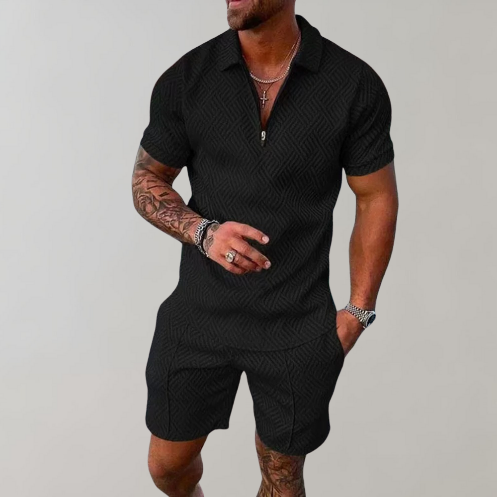 James - Stijlvolle tweedelige set met een klassiek poloshirt en comfortabele shorts
