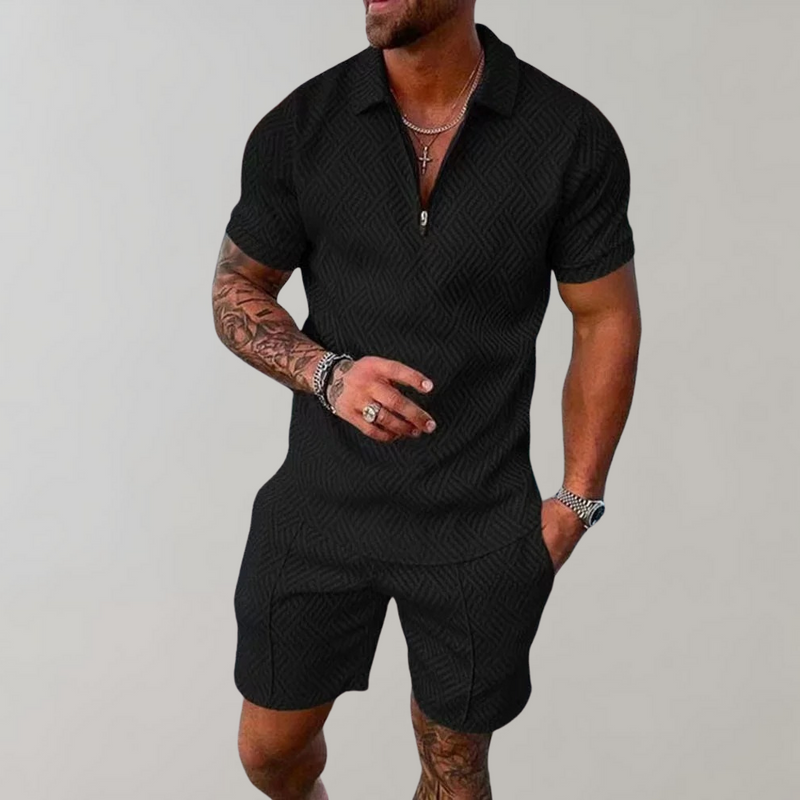 James - Stijlvolle tweedelige set met een klassiek poloshirt en comfortabele shorts
