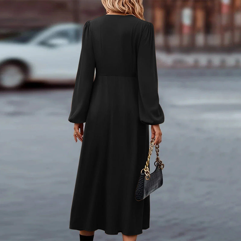 Diana - Elegante V-hals jurk met lange mouwen