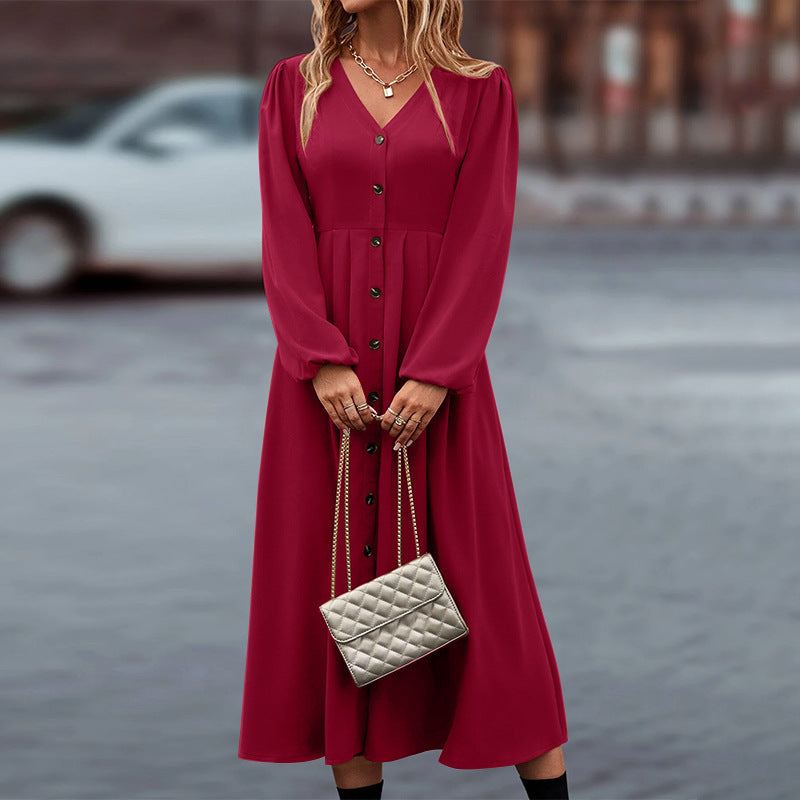 Diana - Elegante V-hals jurk met lange mouwen