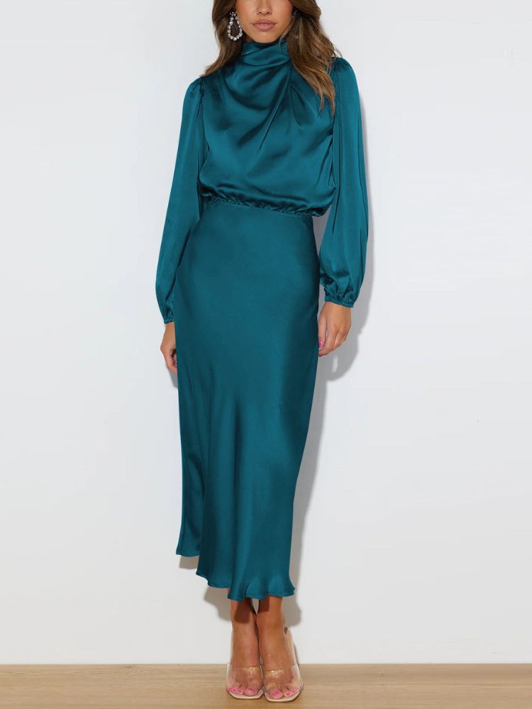 Celeste - Luxe Satijnen Jurk met Lange Mouw en Verstelbare Taille