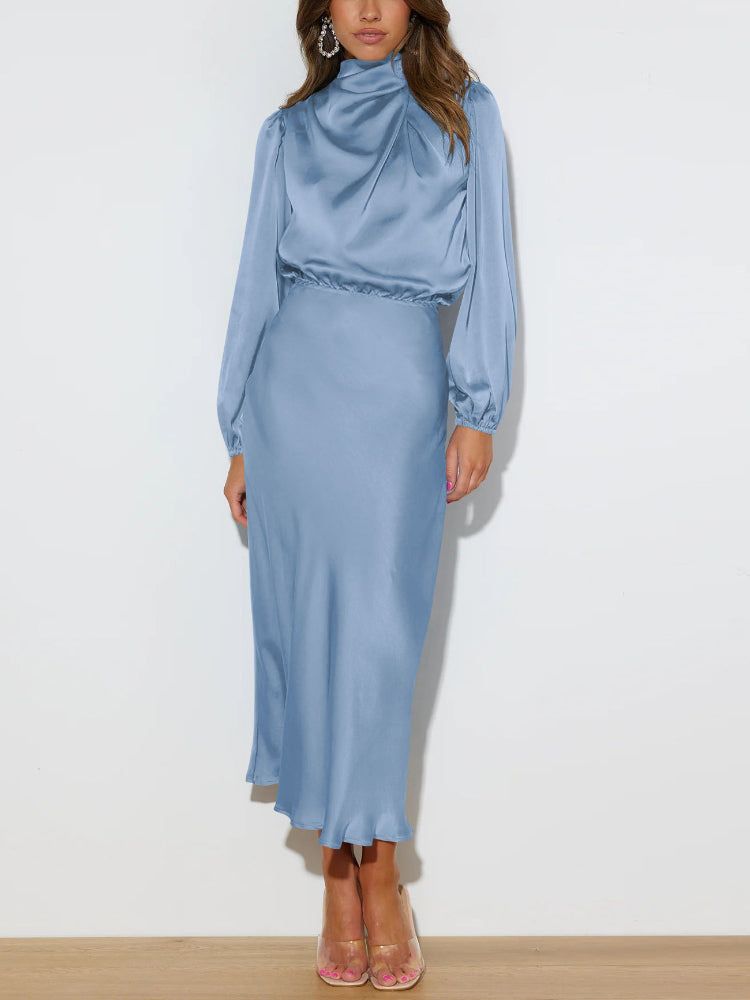Celeste - Luxe Satijnen Jurk met Lange Mouw en Verstelbare Taille