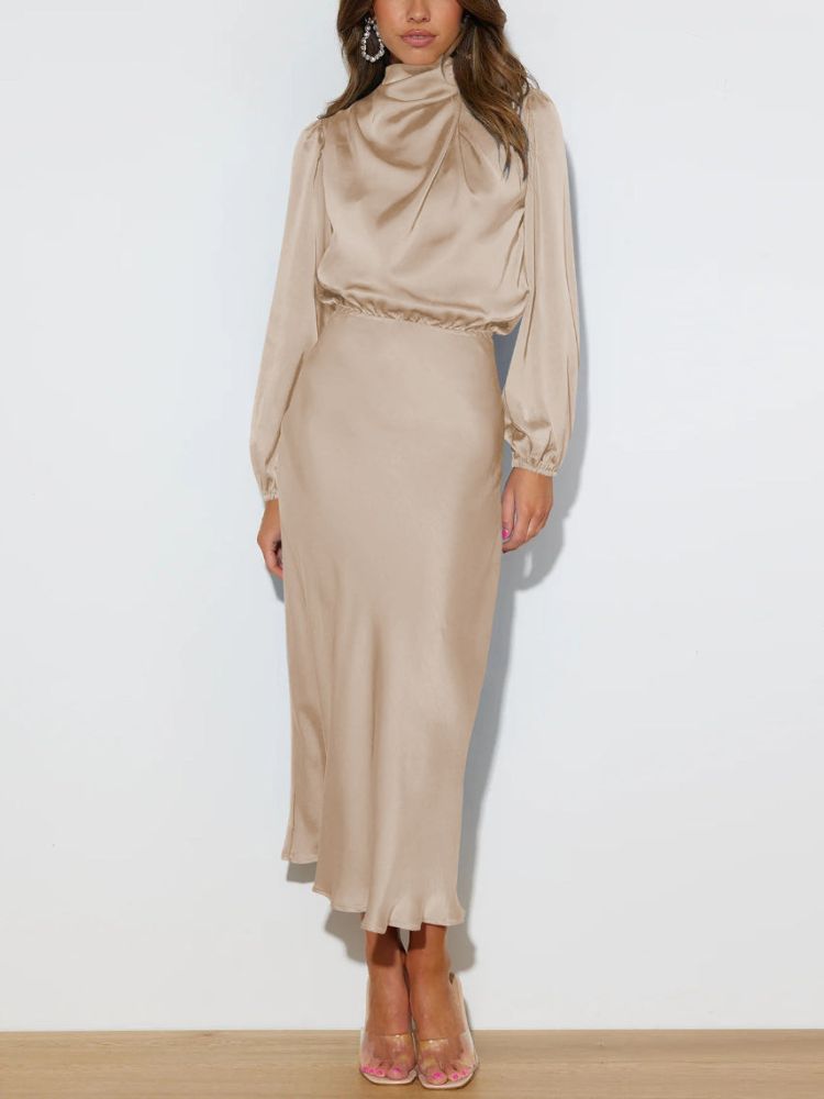 Celeste - Luxe Satijnen Jurk met Lange Mouw en Verstelbare Taille
