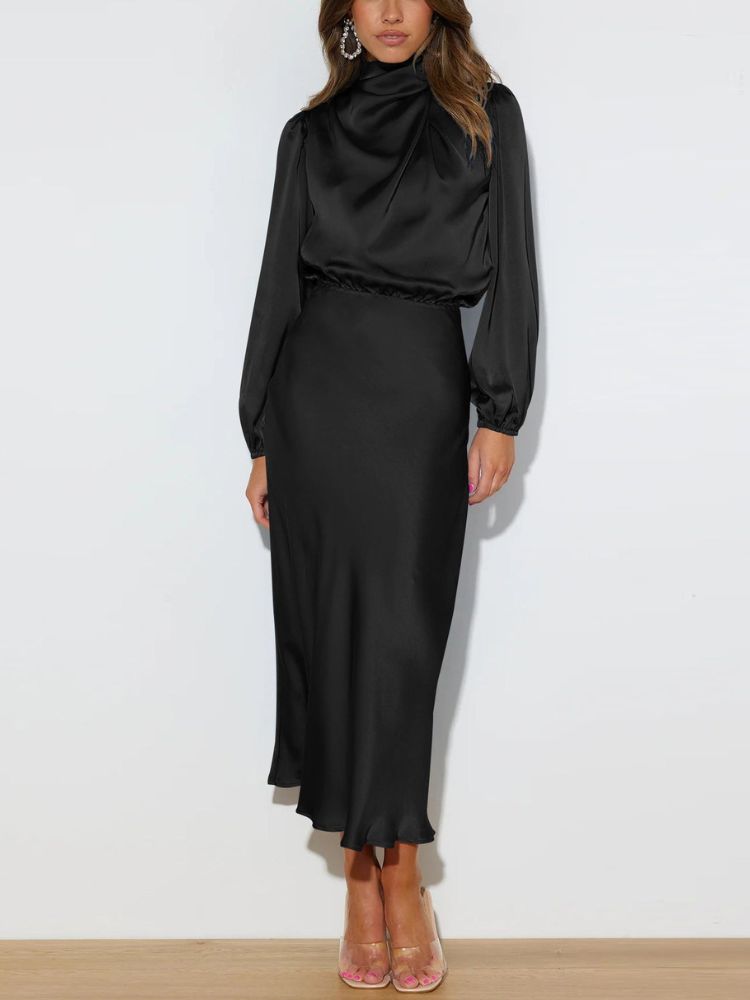 Celeste - Luxe Satijnen Jurk met Lange Mouw en Verstelbare Taille