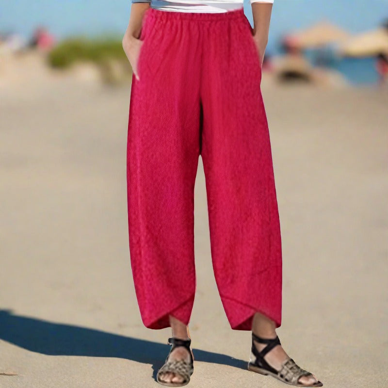 Victoria - Relaxte broek met wijde pijpen, verstelbare tailleband en stijlvolle enkelboorden