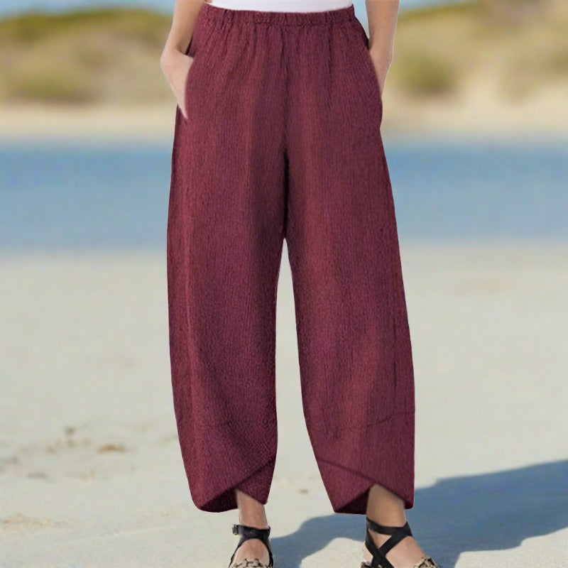 Victoria - Relaxte broek met wijde pijpen, verstelbare tailleband en stijlvolle enkelboorden