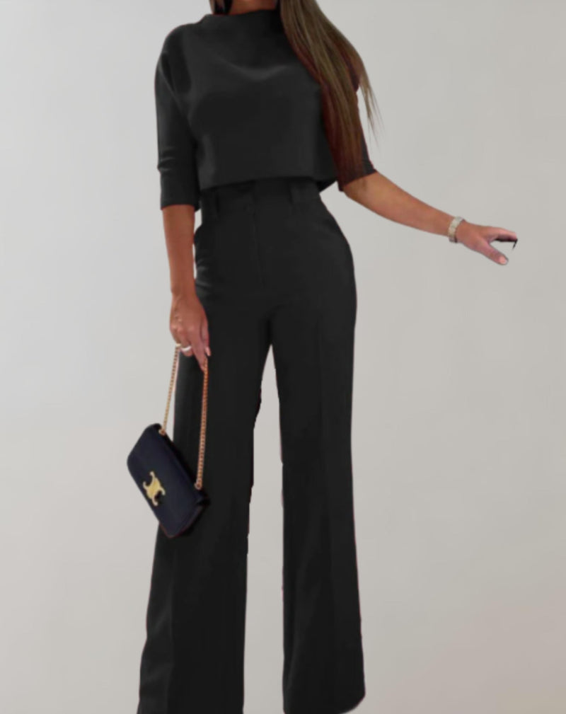 Sophia - Chique tweedelige set met een verfijnde top en flatterende uitlopende broek