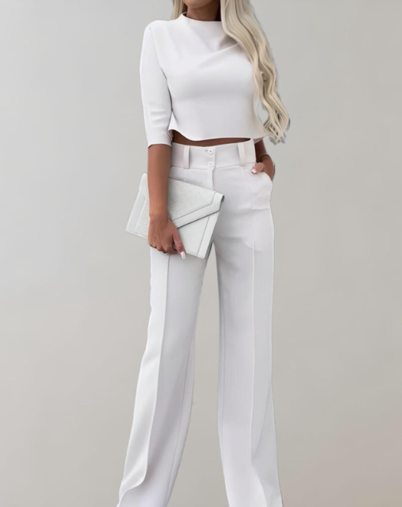 Sophia - Chique tweedelige set met een verfijnde top en flatterende uitlopende broek
