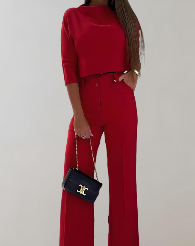 Sophia - Chique tweedelige set met een verfijnde top en flatterende uitlopende broek