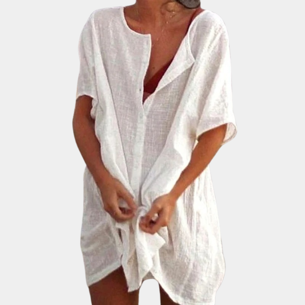 Sophia – Casual jurk met knopen korte mouwen en relaxte pasvorm