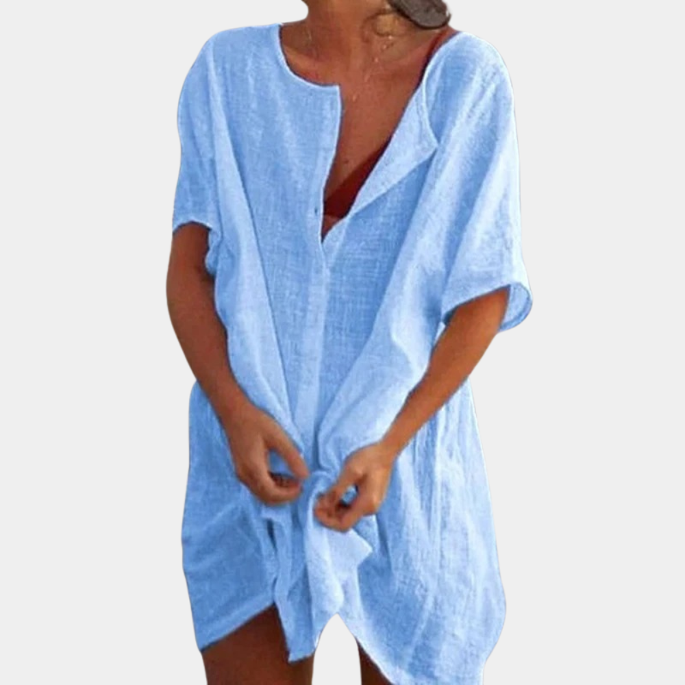 Sophia – Casual jurk met knopen korte mouwen en relaxte pasvorm