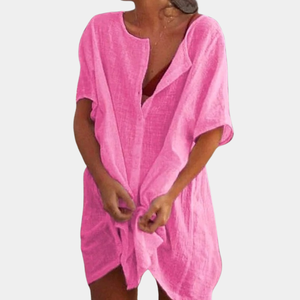 Sophia – Casual jurk met knopen korte mouwen en relaxte pasvorm