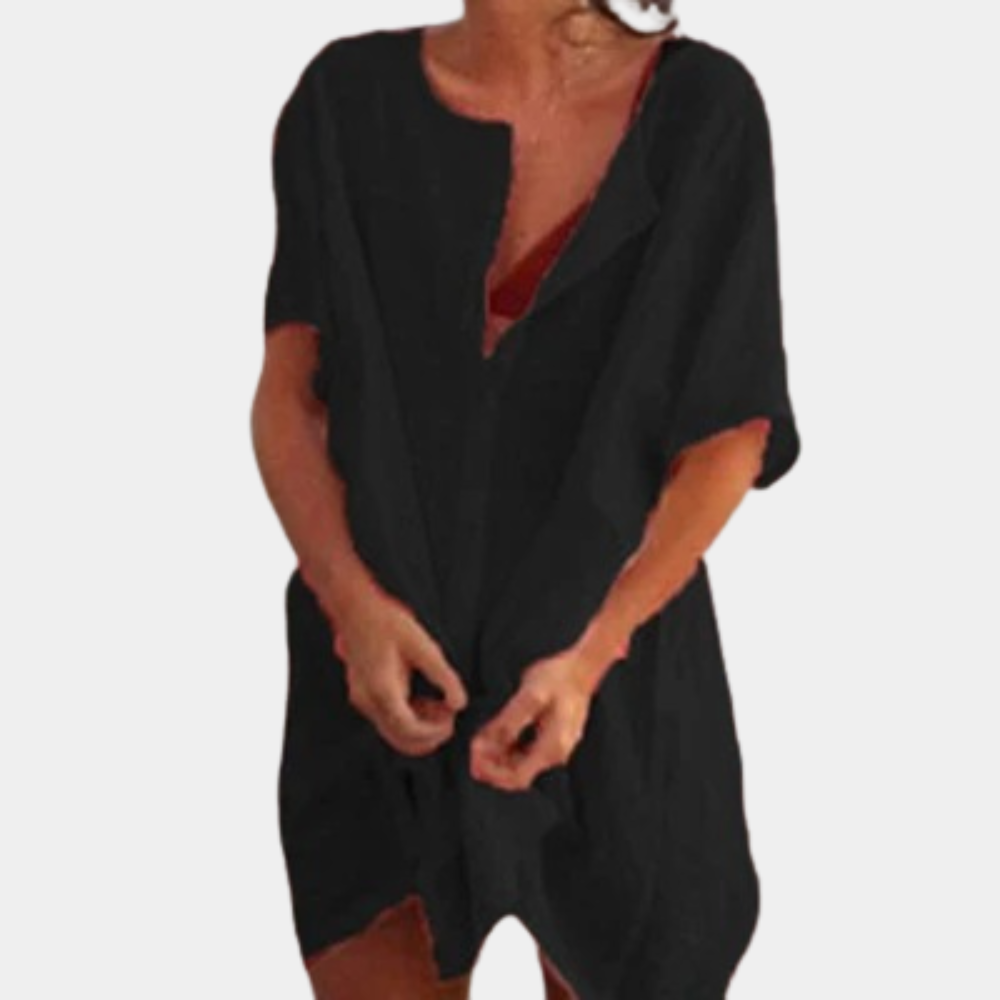 Sophia – Casual jurk met knopen korte mouwen en relaxte pasvorm
