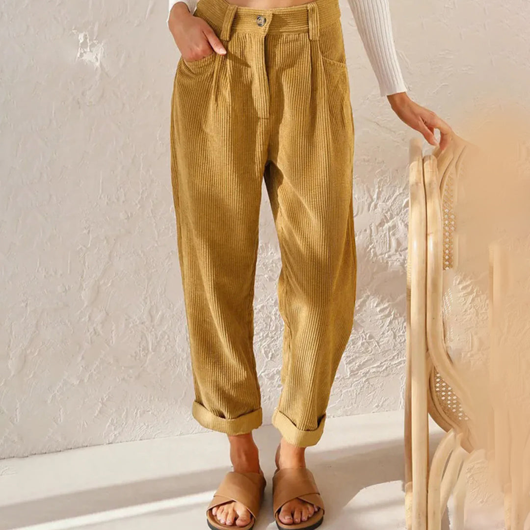 Annika - Ontspannen Corduroy broek met hoge taille en zakken