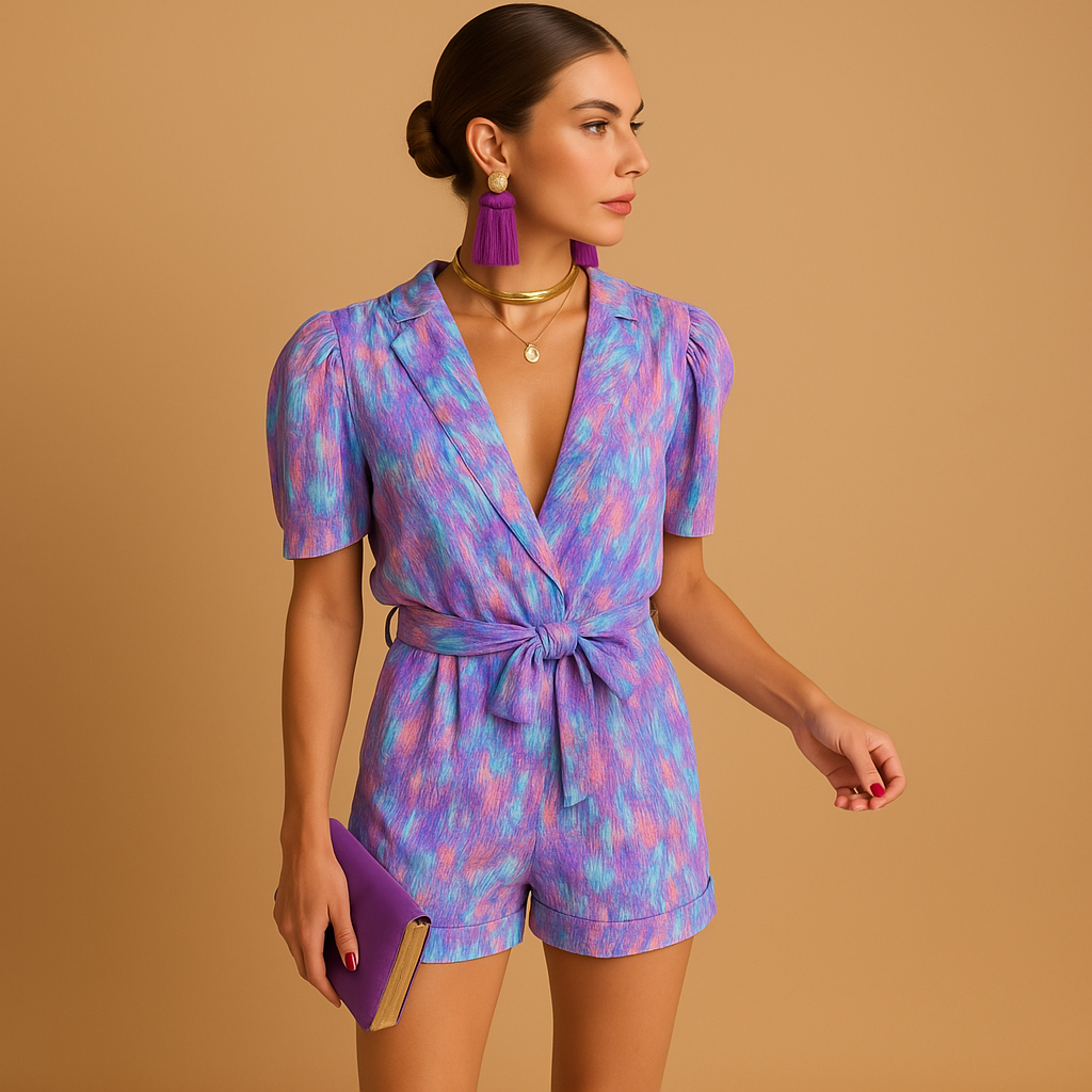 Juna – Moderne korte jumpsuit met diepe V-hals en riem in de taille