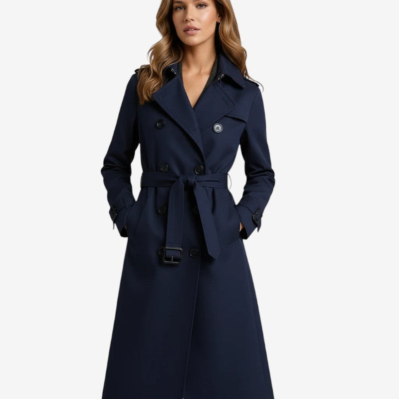 Selena - Lange Mouw Trenchcoat met Verstelbare Tailleband en Meerdere Zakken
