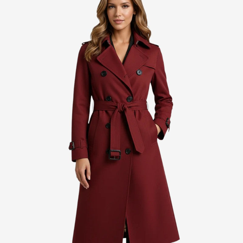 Selena - Lange Mouw Trenchcoat met Verstelbare Tailleband en Meerdere Zakken