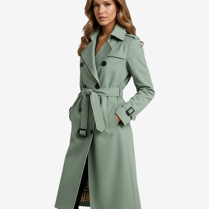 Selena - Lange Mouw Trenchcoat met Verstelbare Tailleband en Meerdere Zakken