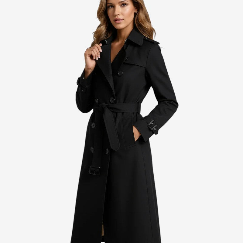 Selena - Lange Mouw Trenchcoat met Verstelbare Tailleband en Meerdere Zakken