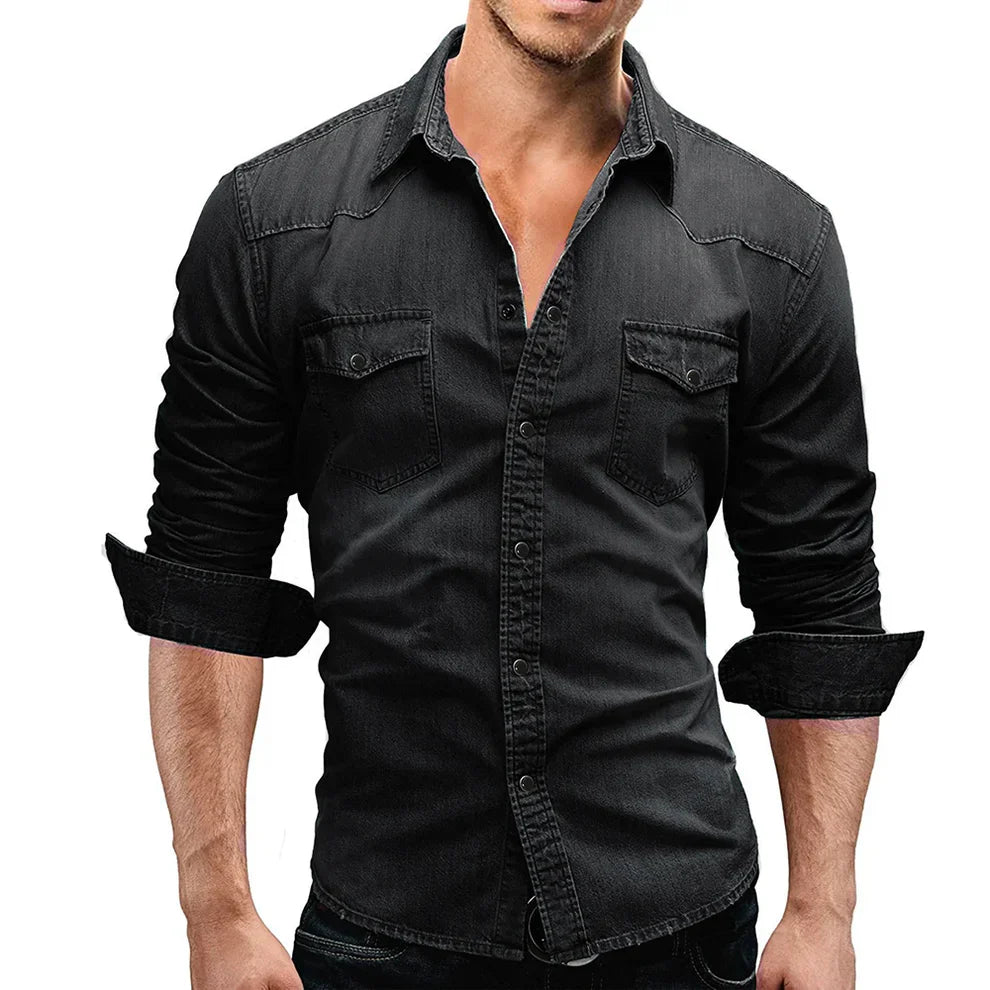 DurabilityMax - Duurzaam Slim-Fit Denim overhemd met vervaagde details