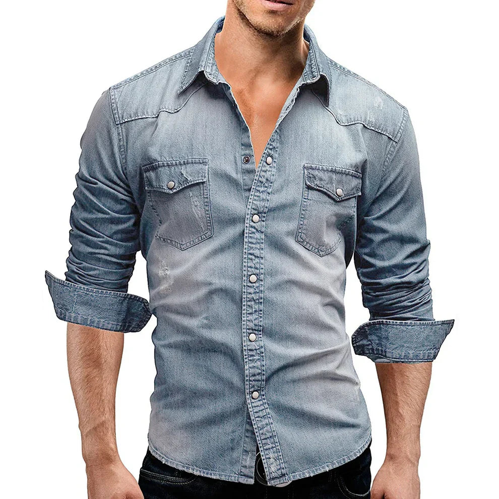 DurabilityMax - Duurzaam Slim-Fit Denim overhemd met vervaagde details