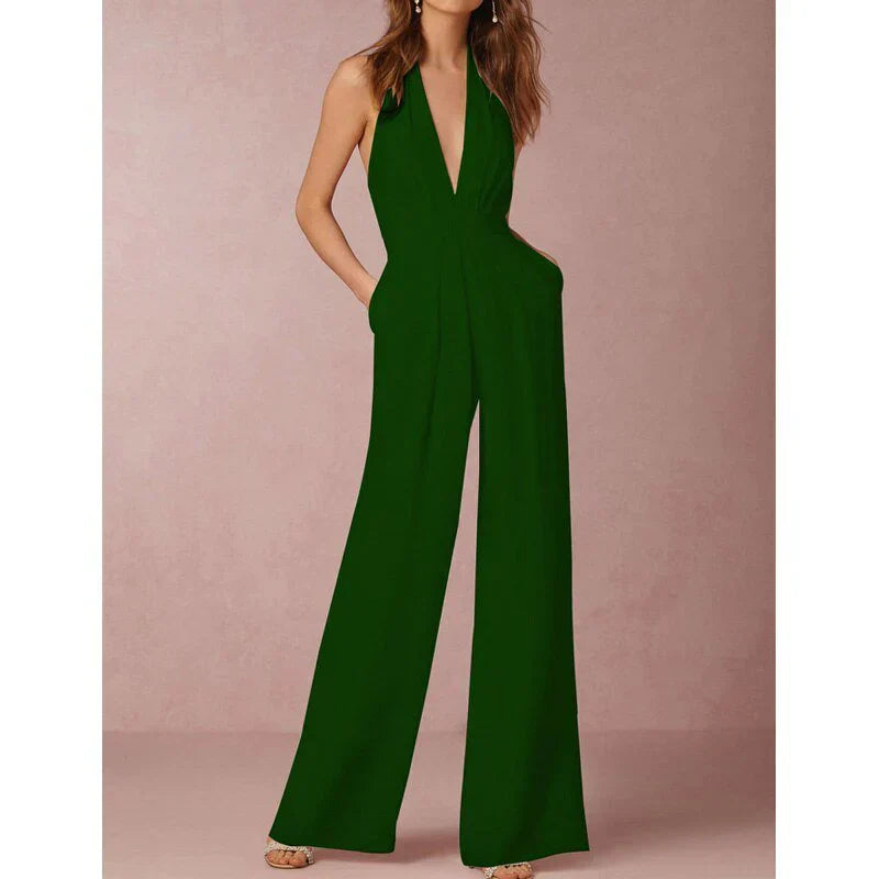 Vera - Stijlvolle Jumpsuit met diepe V-hals en wijde pijpen