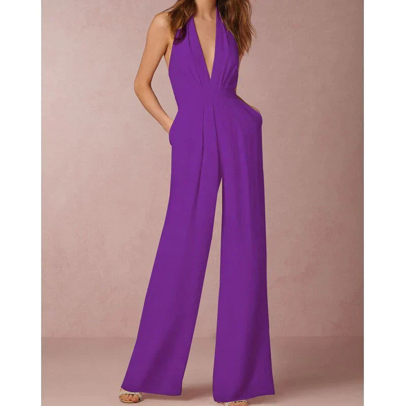 Maud - Vrijblijvend mouwloze rugloze jumpsuit met v hals