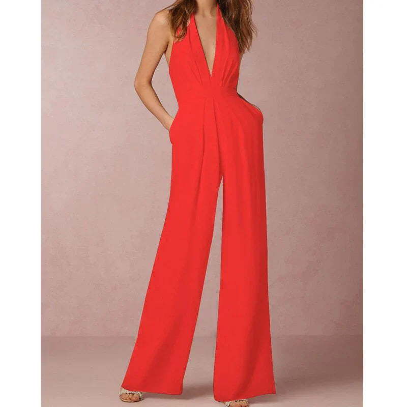 Maud - Vrijblijvend mouwloze rugloze jumpsuit met v hals