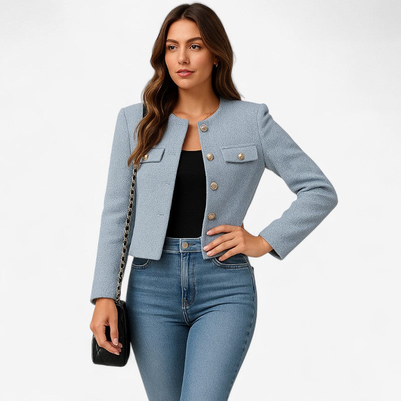 Savannah - Jas met Lange Mouwen Knoopsluiting en Ronde Hals