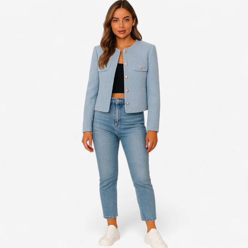 Savannah - Jas met Lange Mouwen Knoopsluiting en Ronde Hals