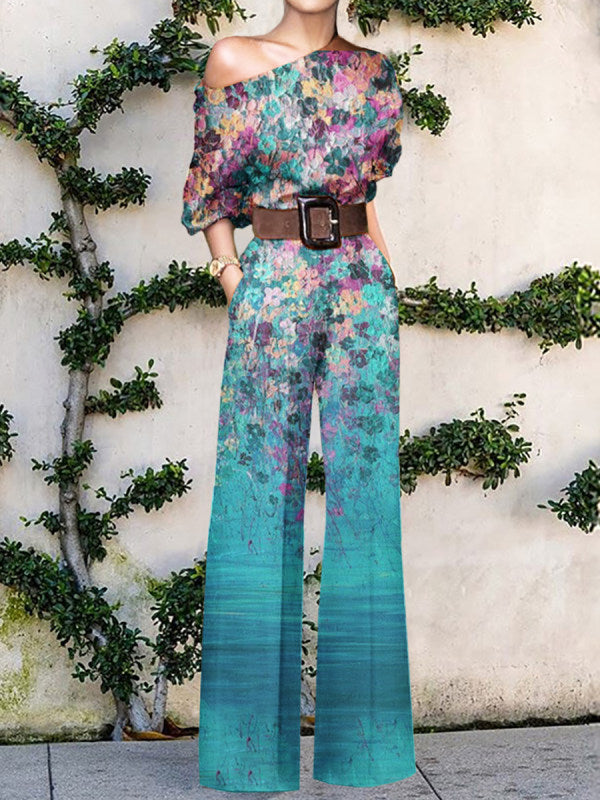 Rozi – Stijlvolle Off-schouder jumpsuit met wijde pijpen en tailleband